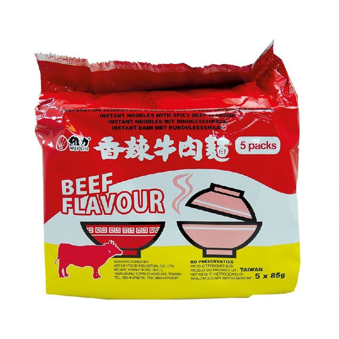 5 packs of Weili Spicy Beef Noodles 5*85g