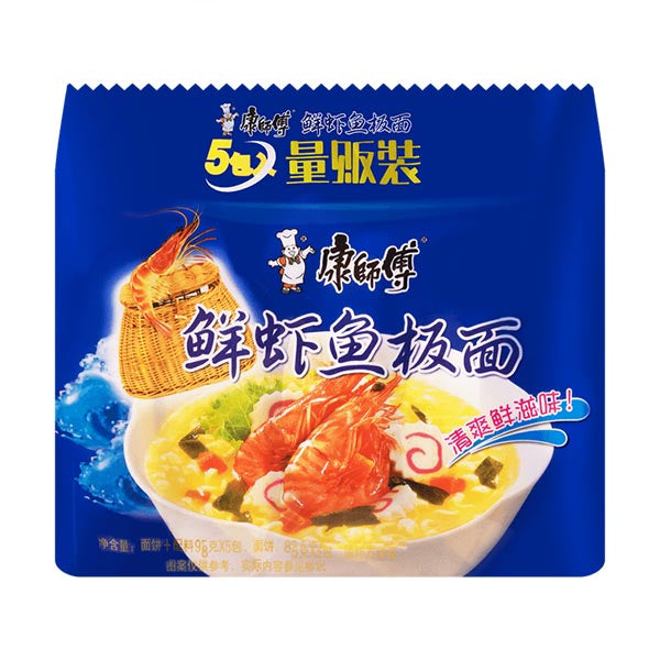 清爽鲜虾鱼板面五连包 490g