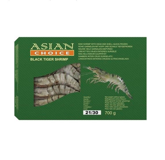 冰冻食品21/30有头壳黑虎大虾 700g