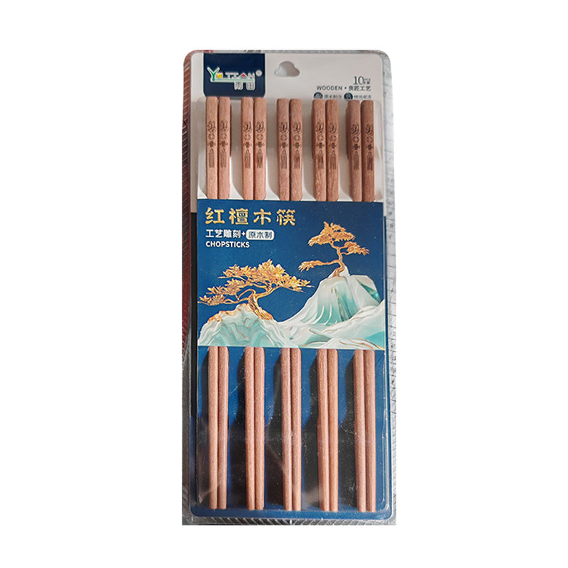 10 pairs of carved red sandalwood chopsticks