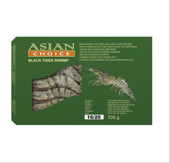 冰冻食品16/20有头壳黑虎大虾 700g