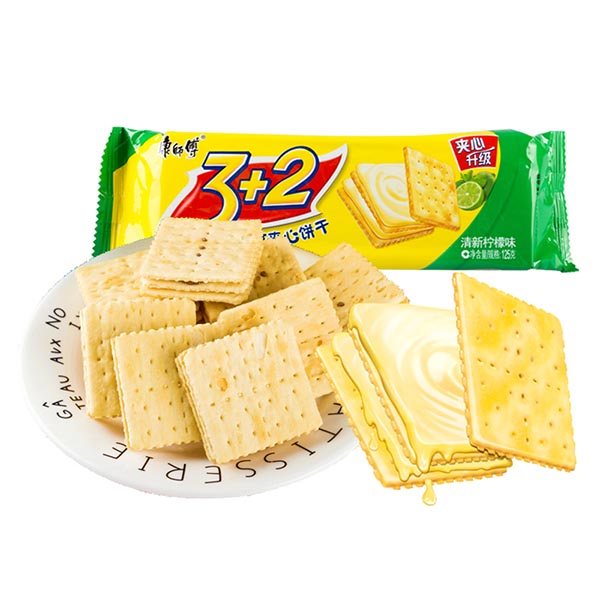 3+2清新柠檬味苏打夹心饼干 125g