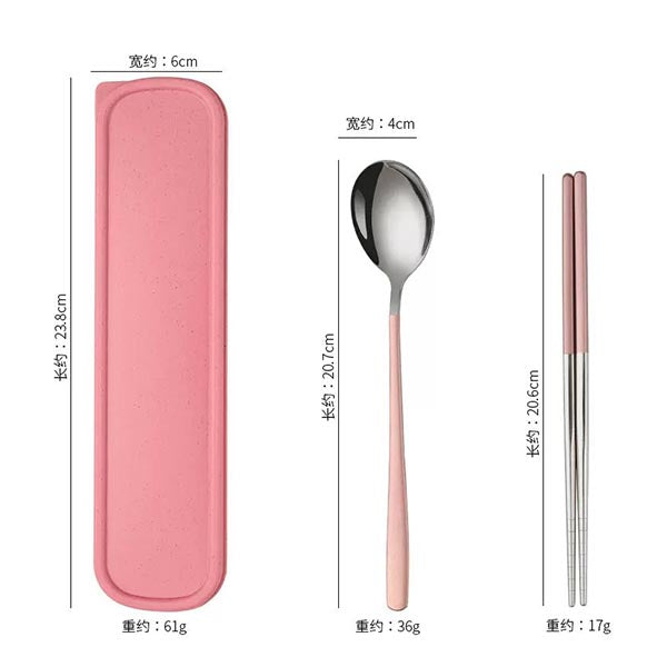 Two-color optional-three-piece portable tableware set, a pair of chopsticks + a spoon