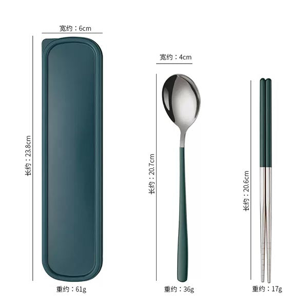 Two-color optional-three-piece portable tableware set, a pair of chopsticks + a spoon